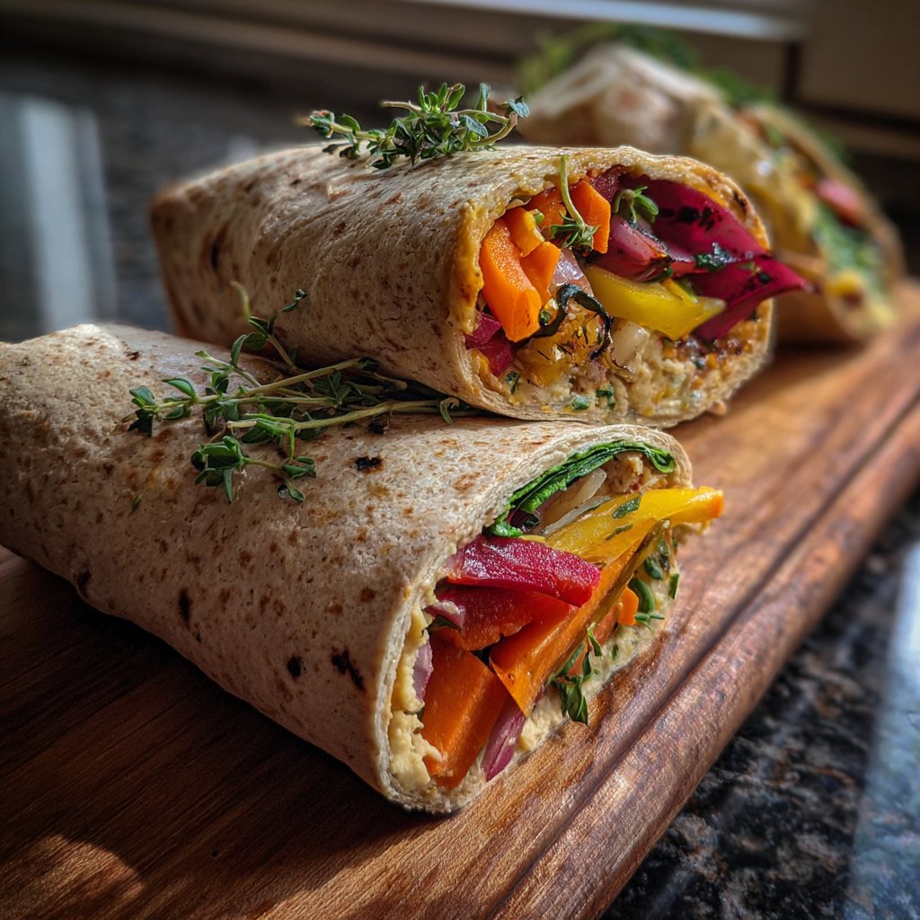 Wraps mit Ofengemüse und Hummus